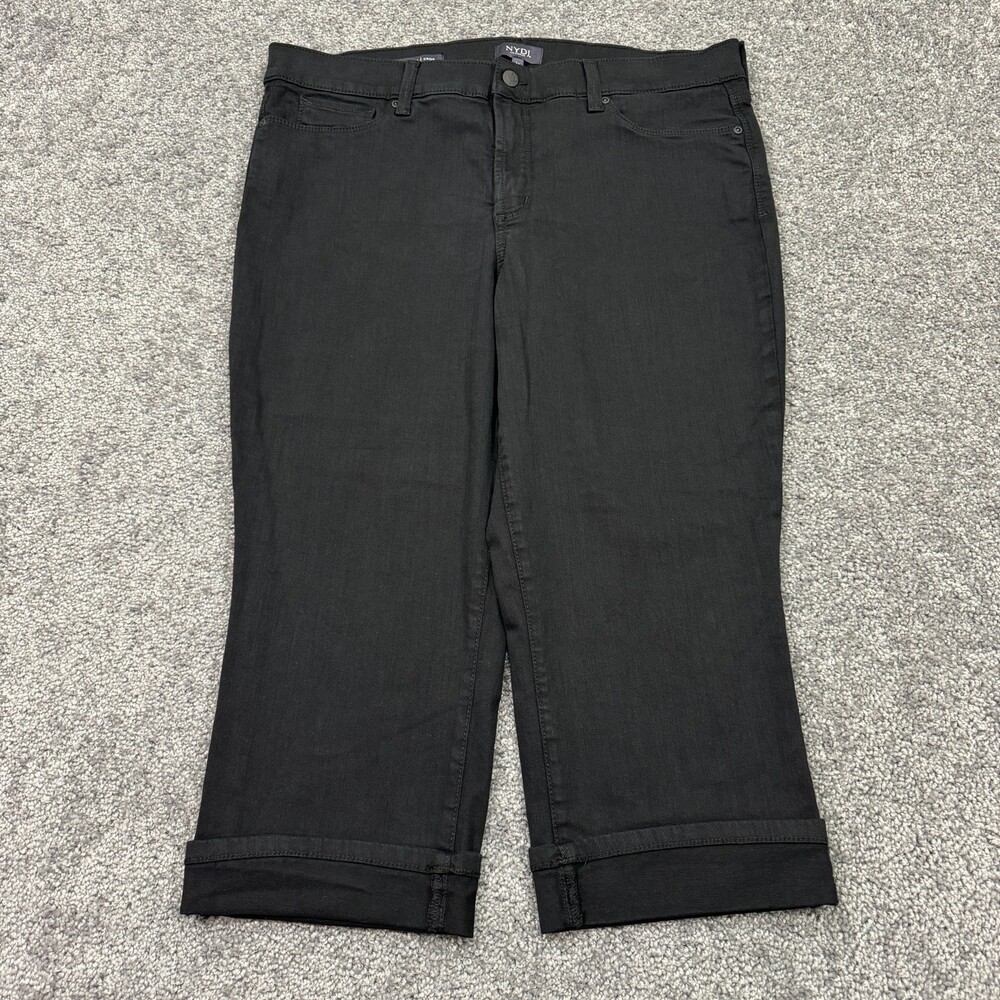 NYDJ Jeans Womens 14 Black Marilyn Crop Liftxtuck Stretch Preppy City Casual